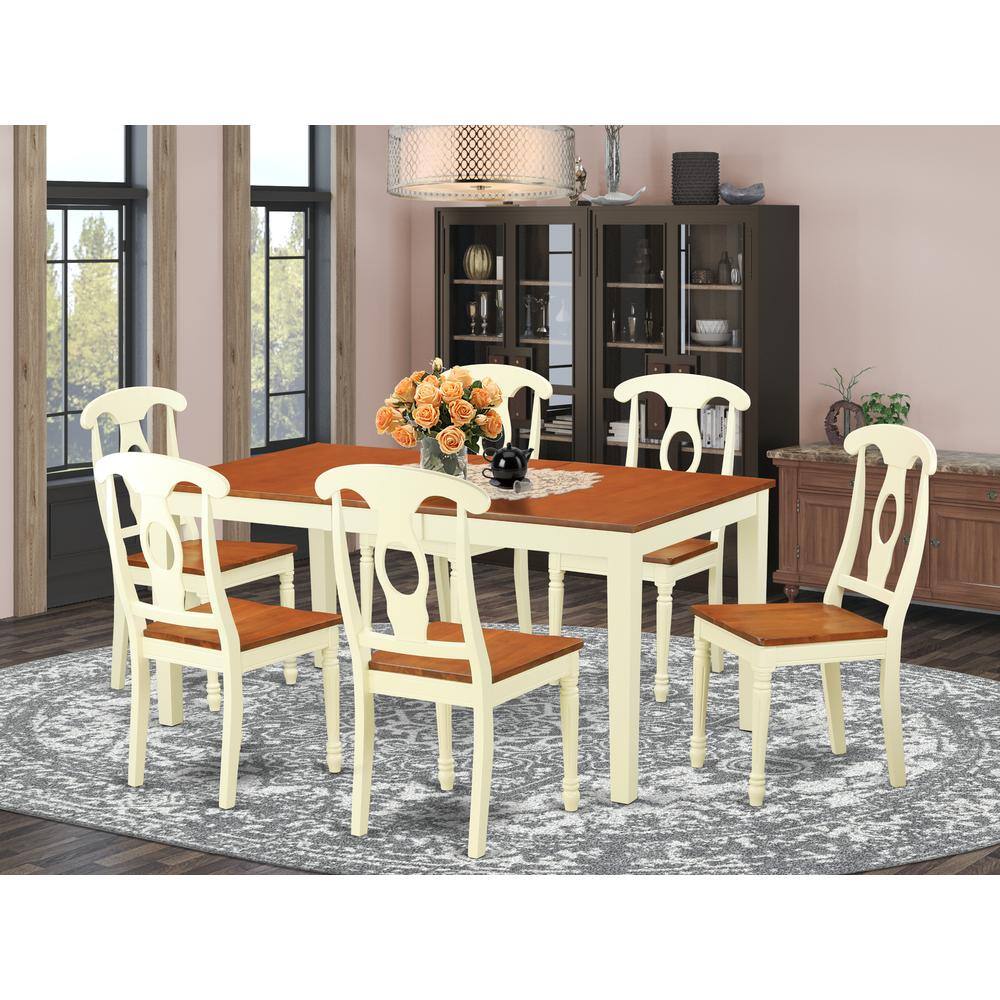 Back. East West Furniture - 7 PC Dining room sets -Kitchen dinette Table and 6 Kitchen Chairs - Buttermilk & Cherry.