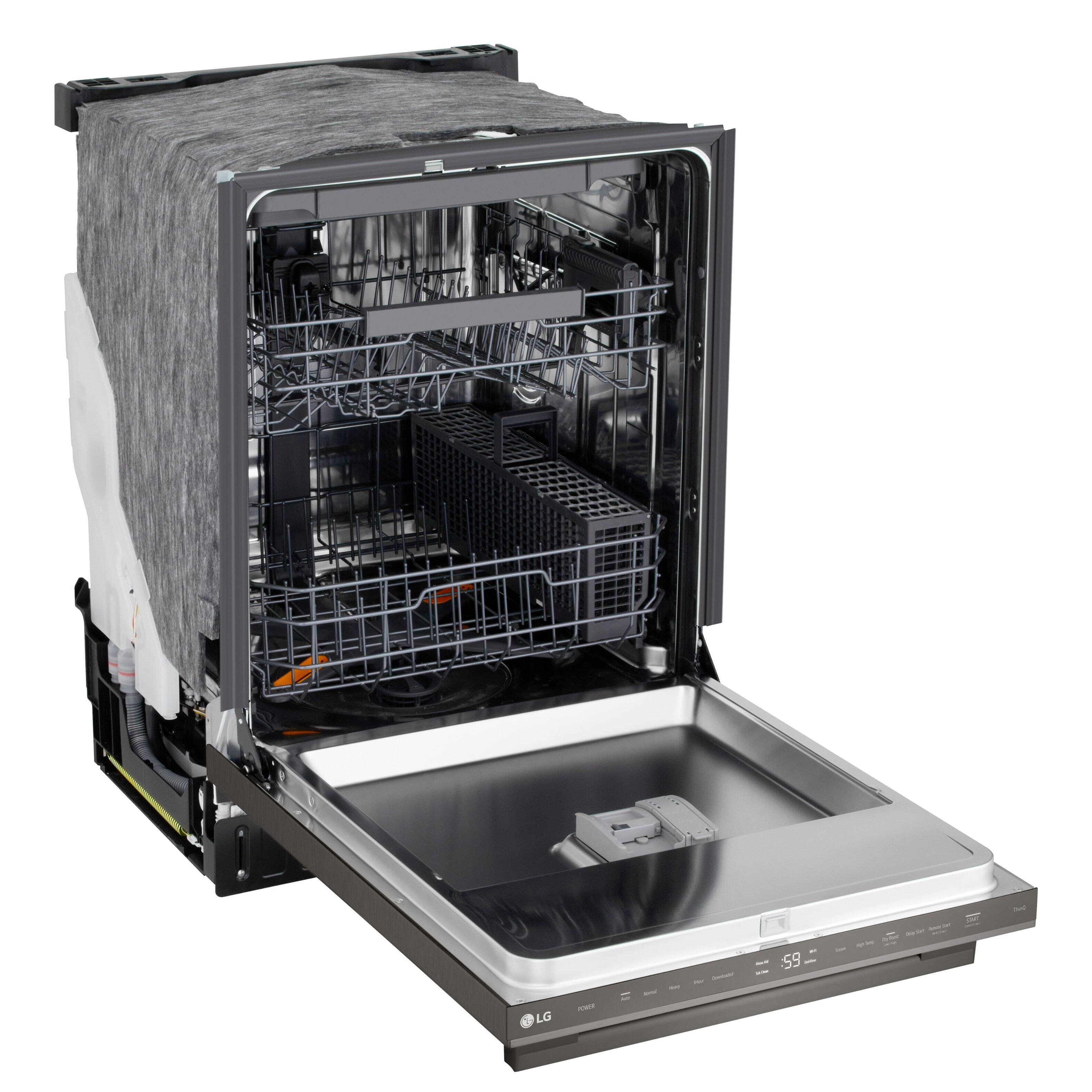 Angle. LG - FlushFit 24" Top Control Smart Built-In Stainless Steel Tub Dishwasher with 3rd Rack, 1-Hour Wash & Dry Cycle and 46dBA - Black Stainless Steel.