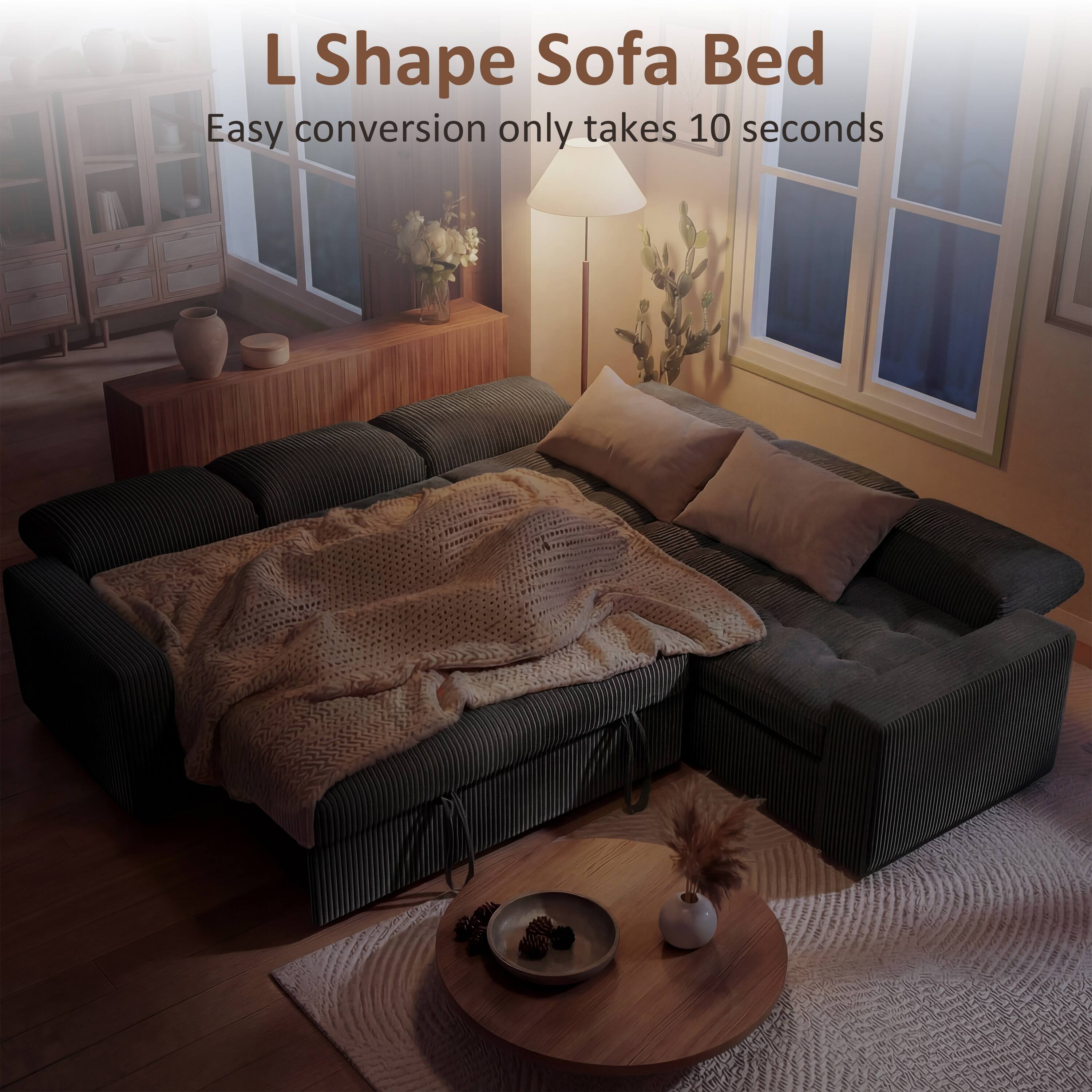 L Shape Sofa Bed  
Easy conversion only takes 10 seconds