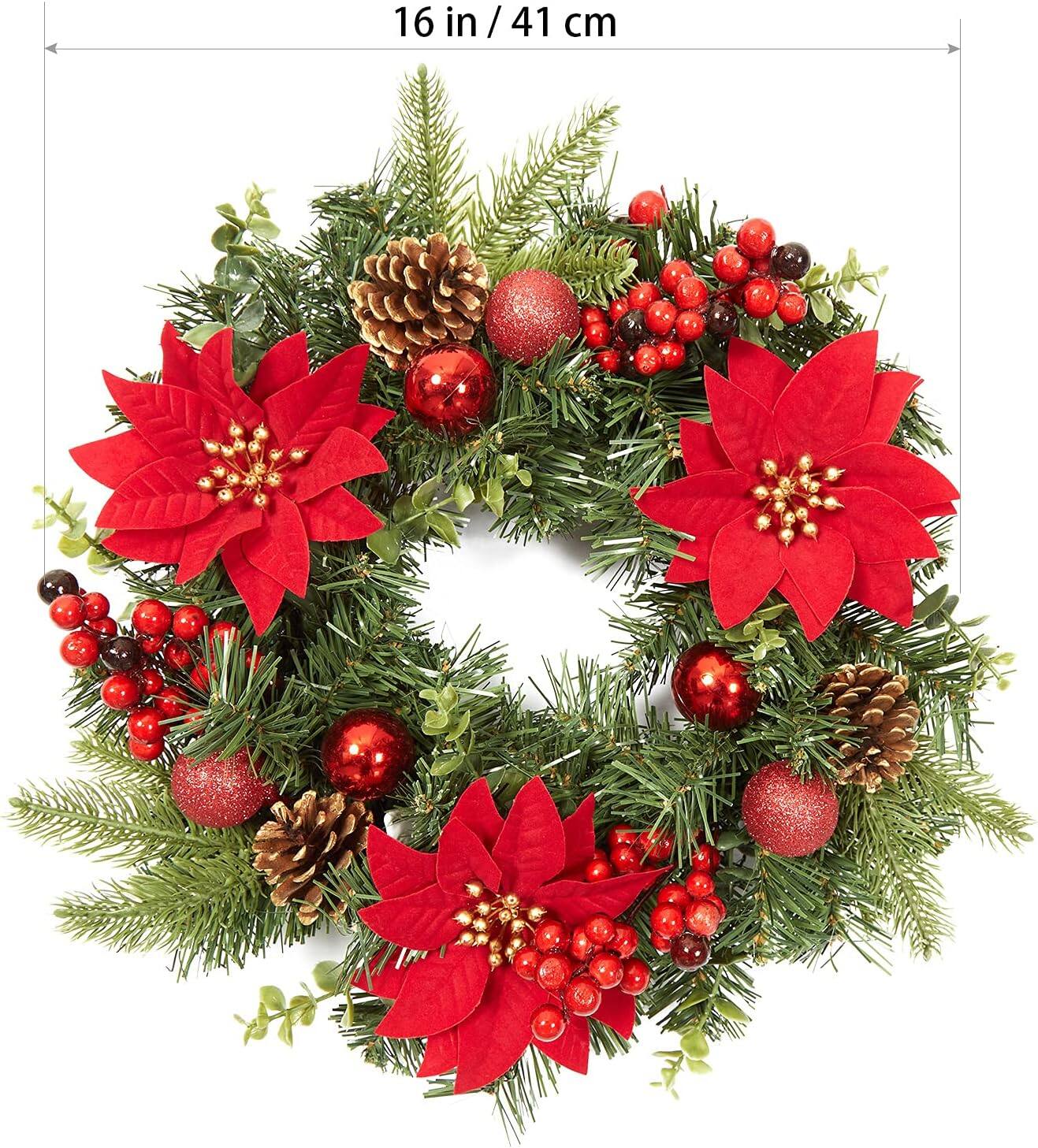 Alt View 1. Jojoka - 16-in Red Green Christmas Wreath for Indoor Outdoor Holiday Decorations - Green.