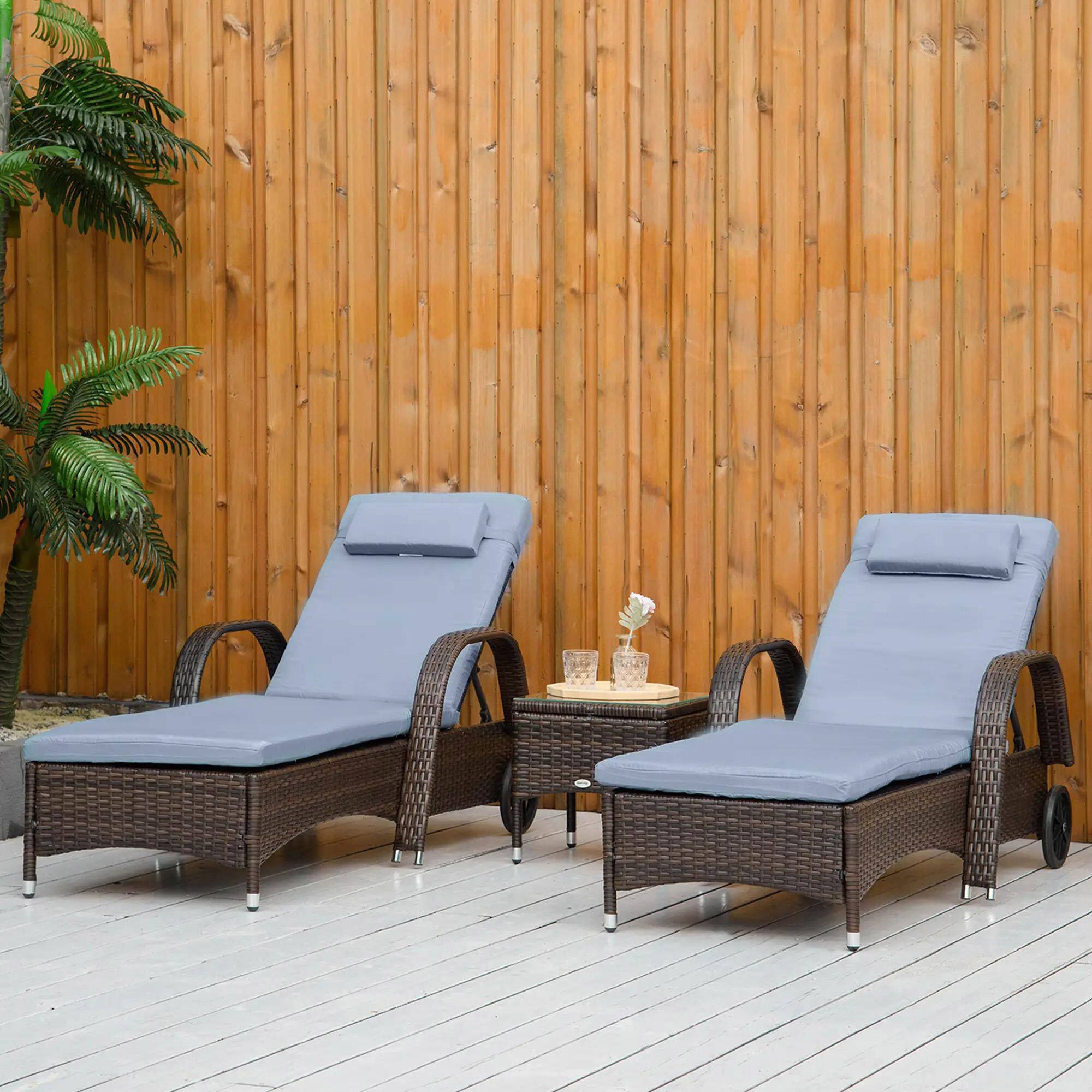 Angle. Spaco - Spaco 3PC Deep Cushion Chaise Set, 5 Level Adjustable PE Rattan Pool - Grey.