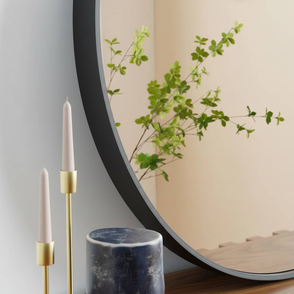 Back. AOITUN - Elegant Wall-Mounted Mirrors for Bathrooms - Round Black Frame Mirror 20 Inch.
