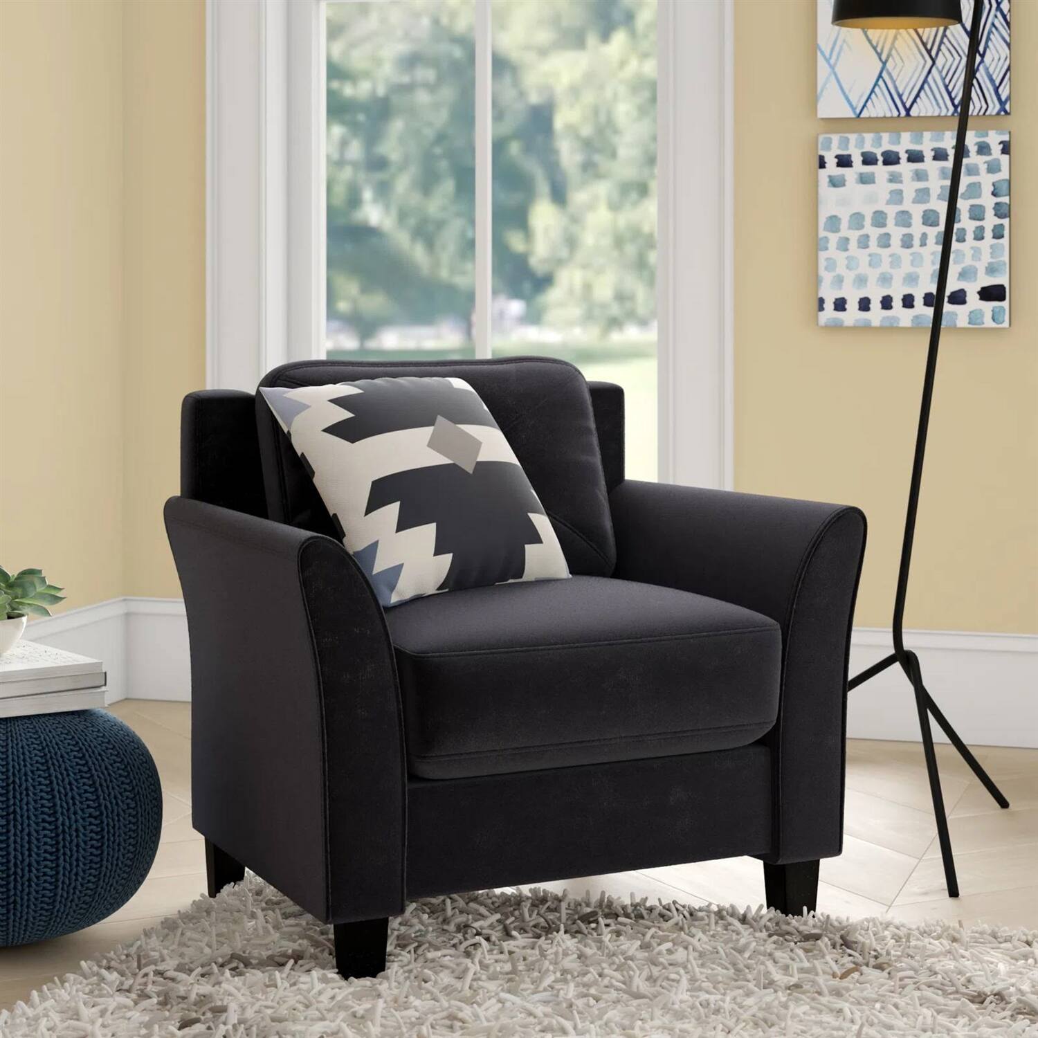 Left. SlickBlue - Soft Microfiber Upholstered Armchair – Tufted Cushion Back Chair for Living Spaces - Black.