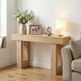 Costway - Long Console Table, Farmhouse Entryway Table with Storage, Wooden Sofa Table - Natural