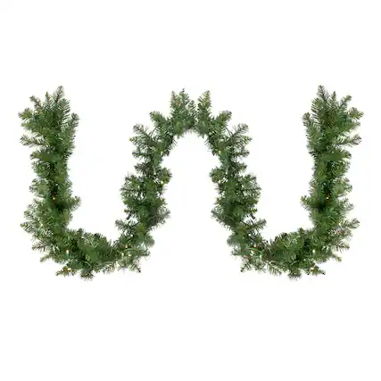Front. Northlight - Pre-Lit Buffalo Fir Christmas Commercial Garland - 50' x 8" - Warm White LED Lights - Green.