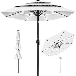 Best Choice Products - 10ft 3-Tier Solar Patio Umbrella w/ 24 LED Lights, Tilt Adjustment, Easy Crank - White