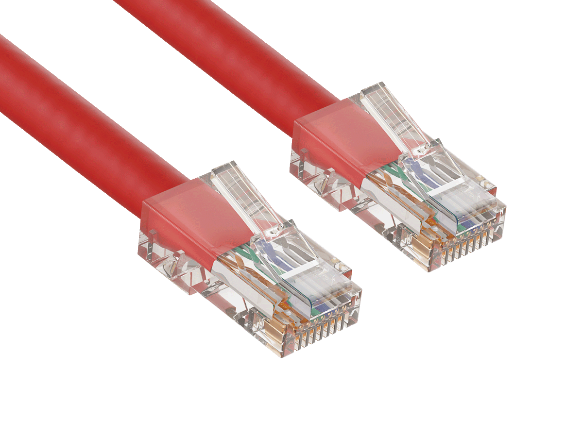 Front. Cable Leader - Cat 6 Ethernet Cable, Non-Booted 24 AWG RJ45 Patch, Gigabit for Patch Panel, Switch, Server Rack, Router - Red.