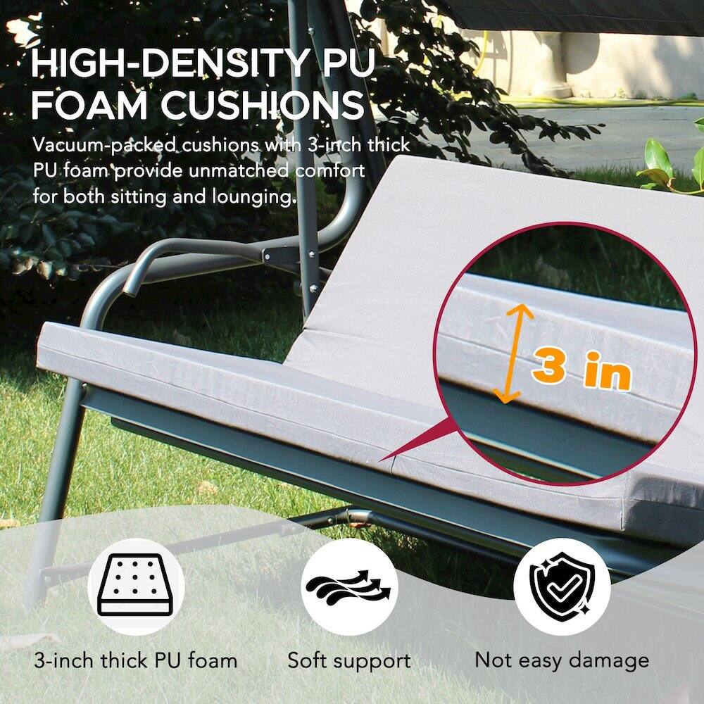 HIGH-DENSITY PU FOAM CUSHIONS

Vacuum-packed cushions with 3-inch thick PU foam provide unmatched comfort for both sitting and lounging.

3-inch thick PU foam
Soft support
Not easy damage