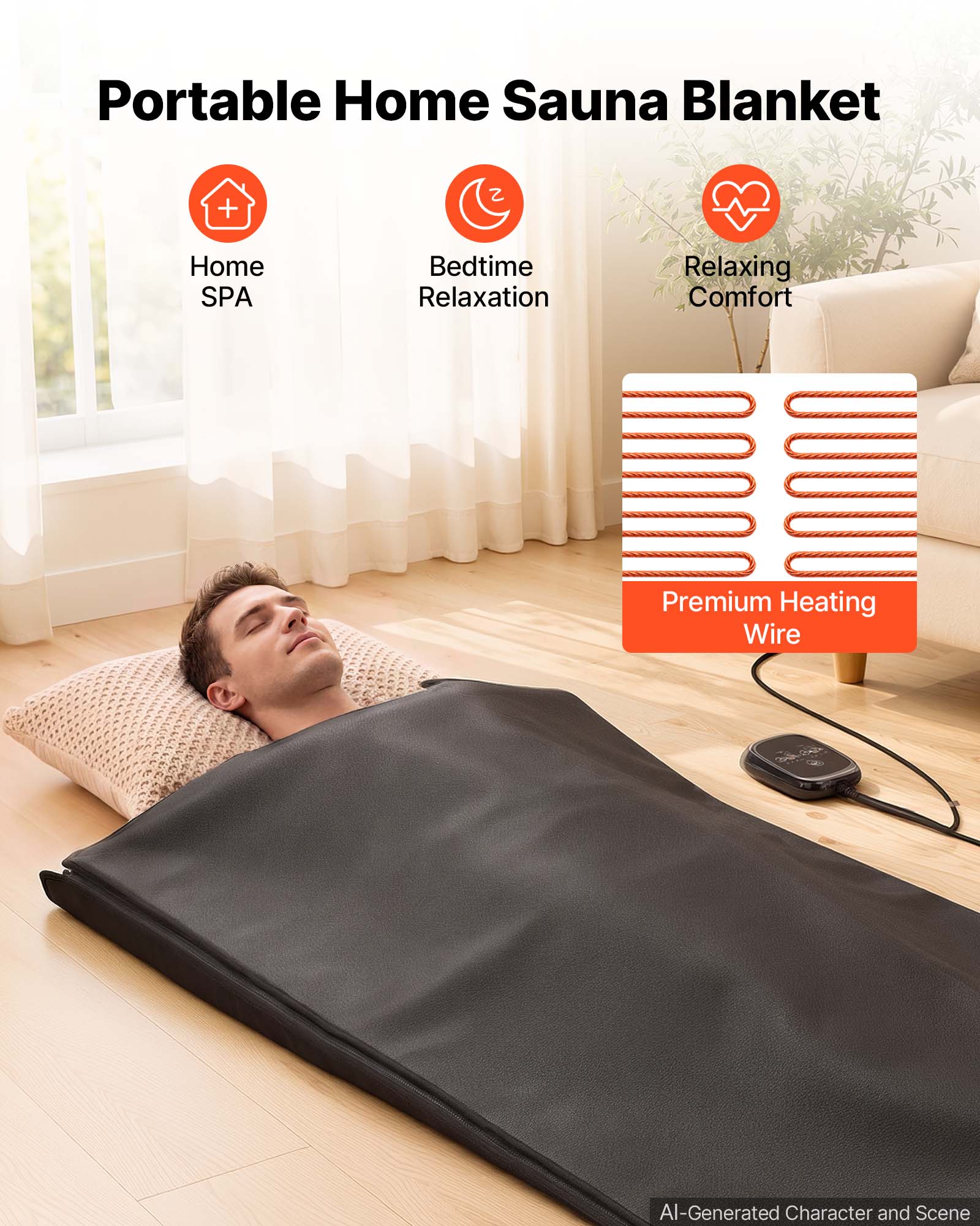 Portable Home Sauna Blanket

- Home SPA
- Bedtime Relaxation
- Relaxing Comfort
- Premium Heating Wire

AI-Generated Character and Scene