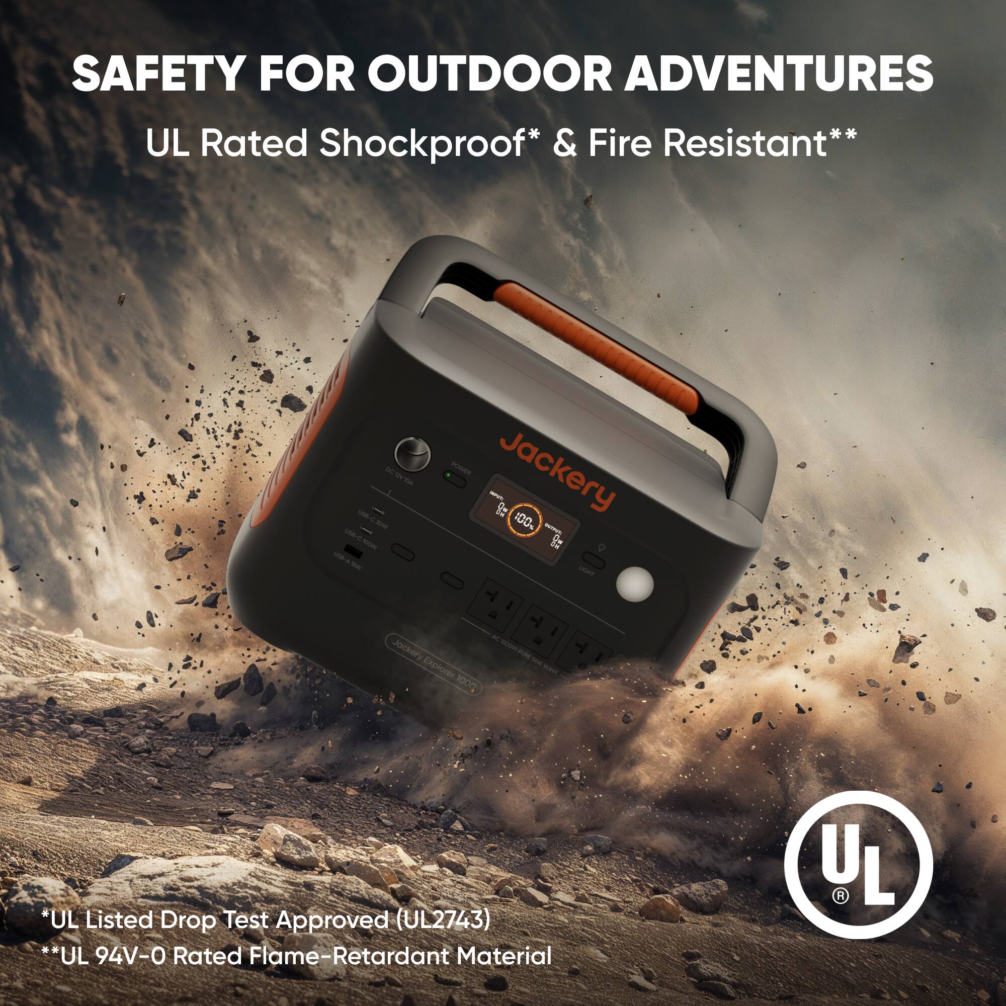 SAFETY FOR OUTDOOR ADVENTURES  
UL Rated Shockproof* & Fire Resistant**  

*UL Listed Drop Test Approved (UL2743)  
**UL 94V-0 Rated Flame-Retardant Material