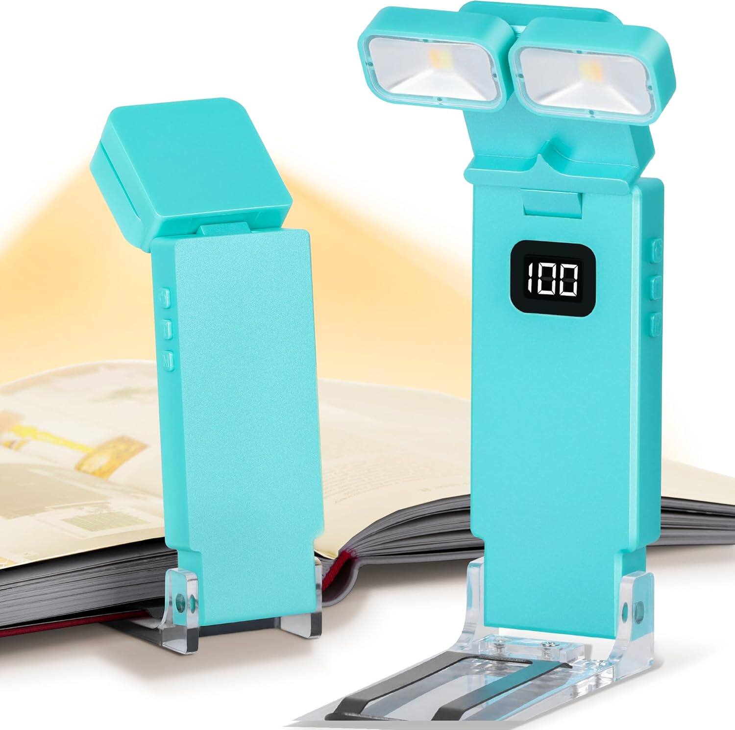 Stamp n Camp - Dott Arts Book Lights for Reading at Night Rechargeable 1000mAh Reading Lights for Books in Bed Dual-Heads Desk - Cyan