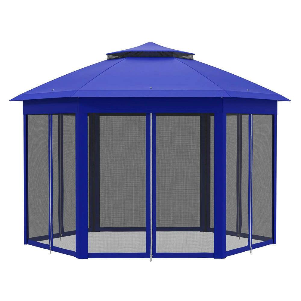 Alt View 7. Spaco - Spaco 13'x13' Pop Up Gazebo Hexagonal Canopy Shelter,6 Zippered Mesh Netting - Blue.