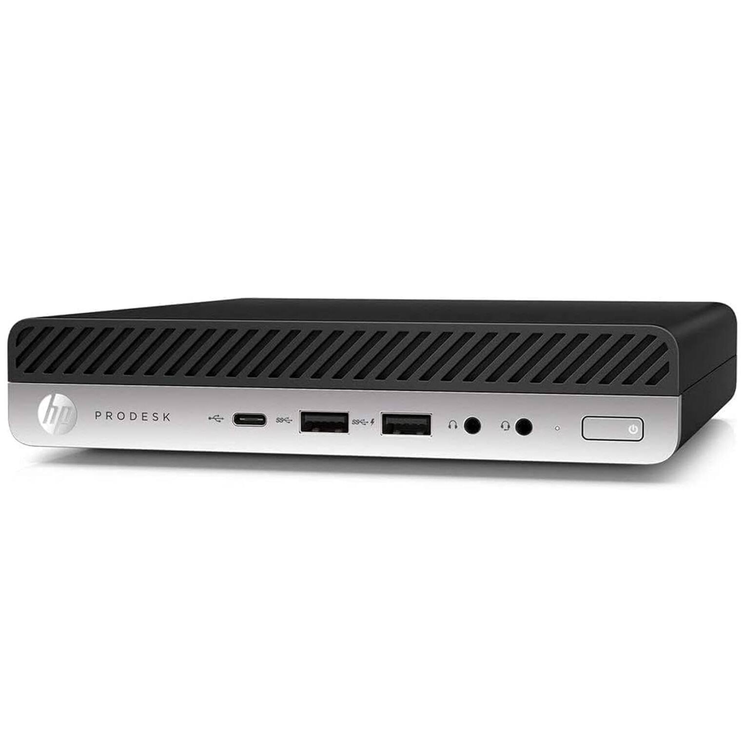 Angle. HP - HP EliteDesk 800 G4 Mini Desktop PC, Intel Core i5-8500T, 16GB DDR4 RAM, 512GB NVMe SSD, USB WiFi & BT, Win11 PRO - Black.