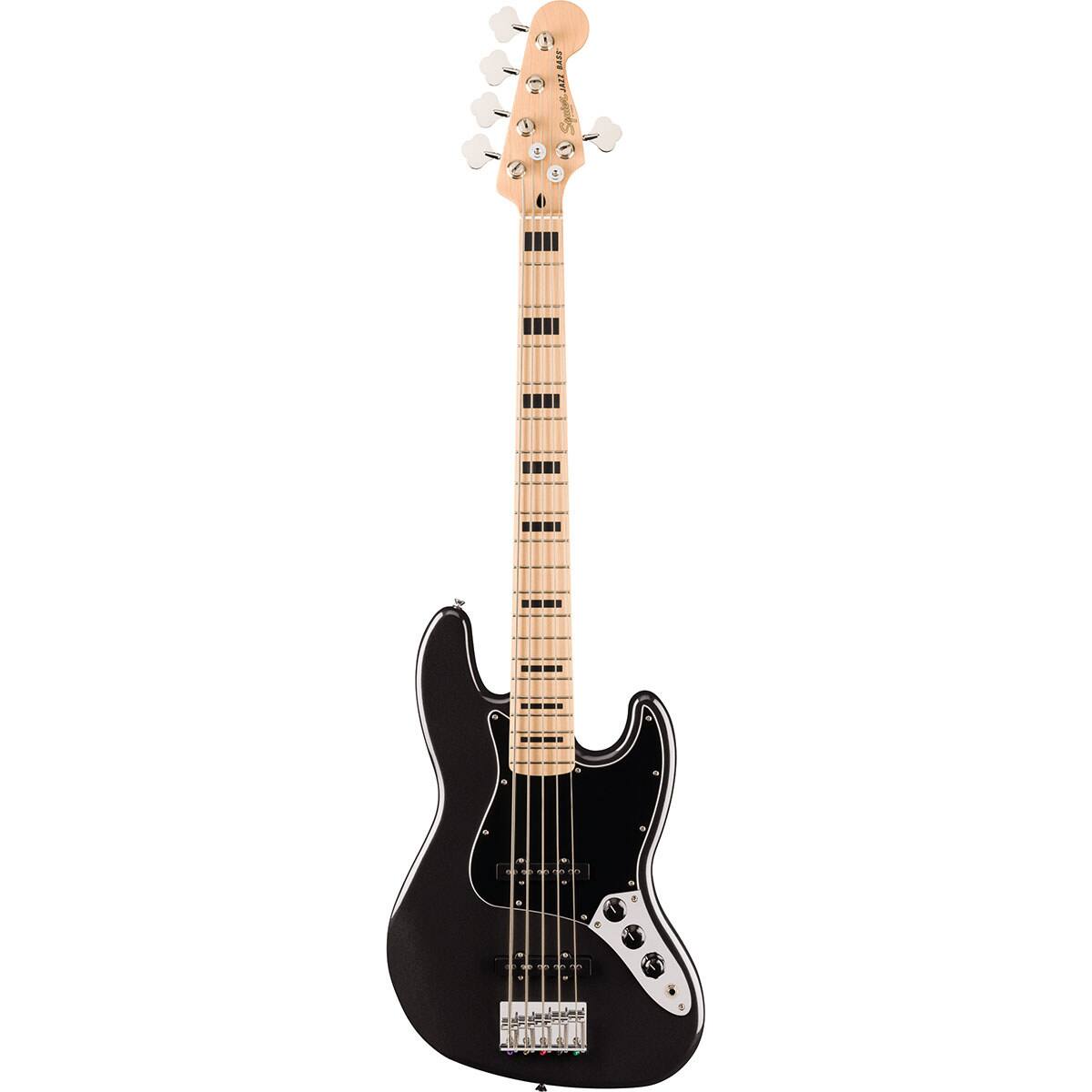 Front. Fender - Fender Squier Affinity Series Active Jazz Bass V 5-String Guitar, Black Metallic.