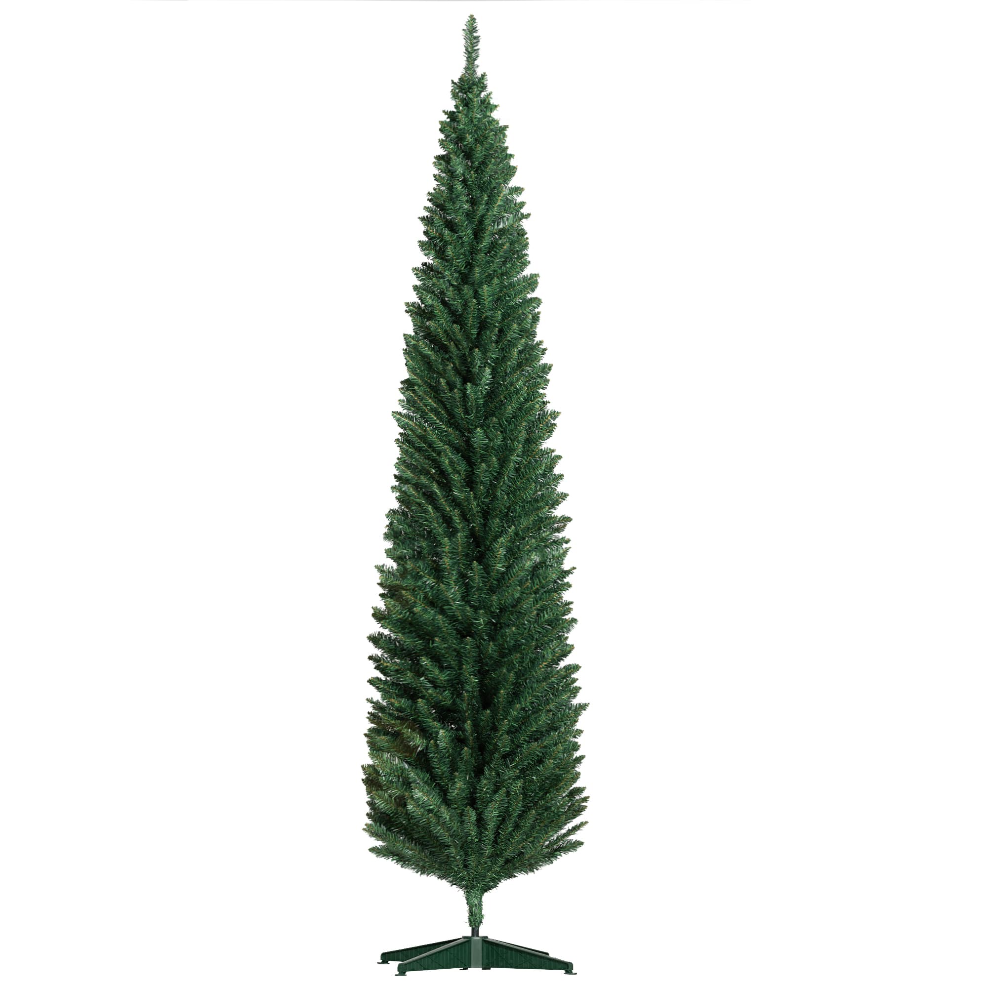 Front. Homcom - Artificial Pencil Christmas Tree, Slim Xmas Tree with 618 Realistic Branch Tips and Plastic Stand - green.