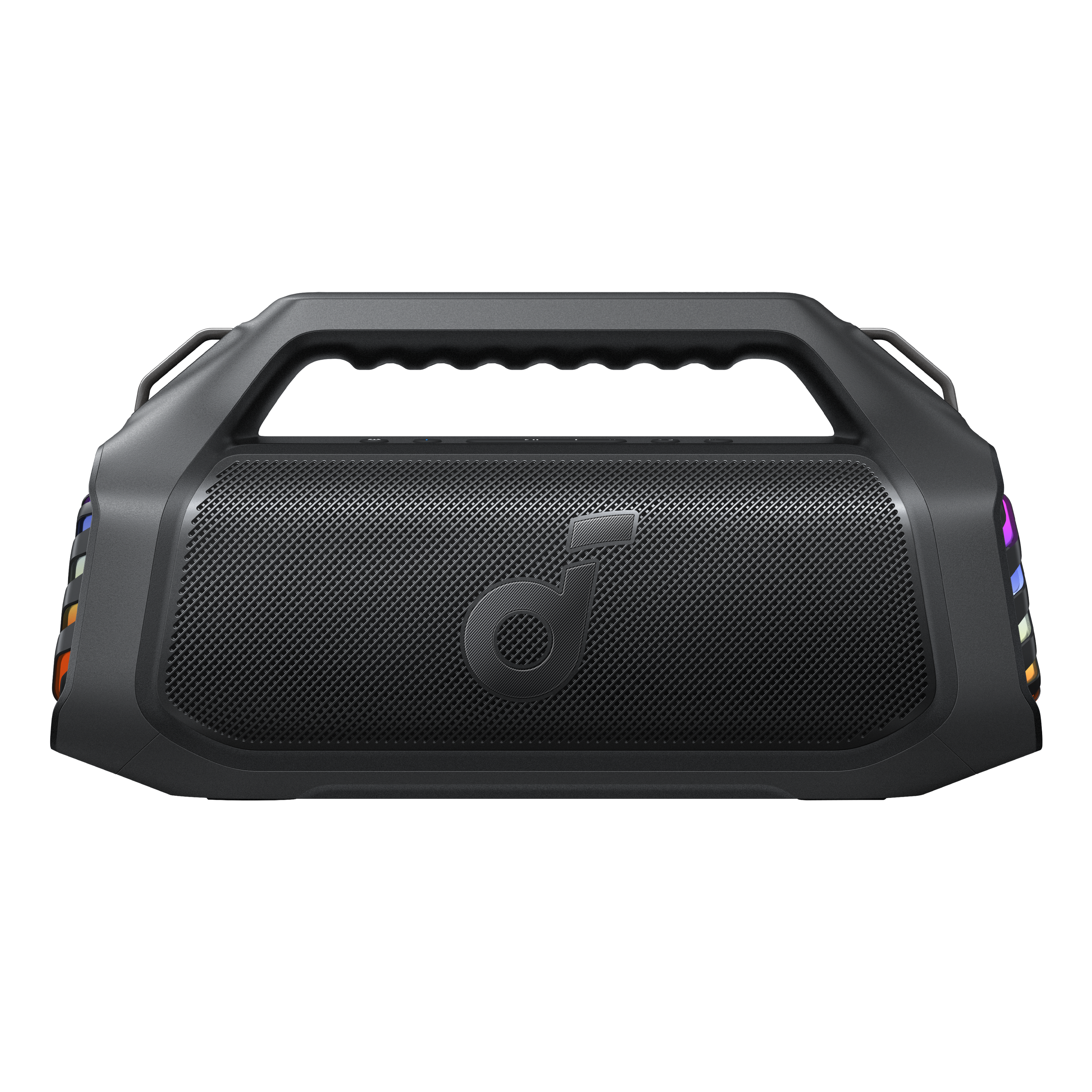 Angle. Soundcore - by Anker Boom 2 Plus IPX7 Waterproof 140W Bluetooth Speaker with Subwoofers, BassUp 2.0, Custom Lighting, & Power Bank - Black.