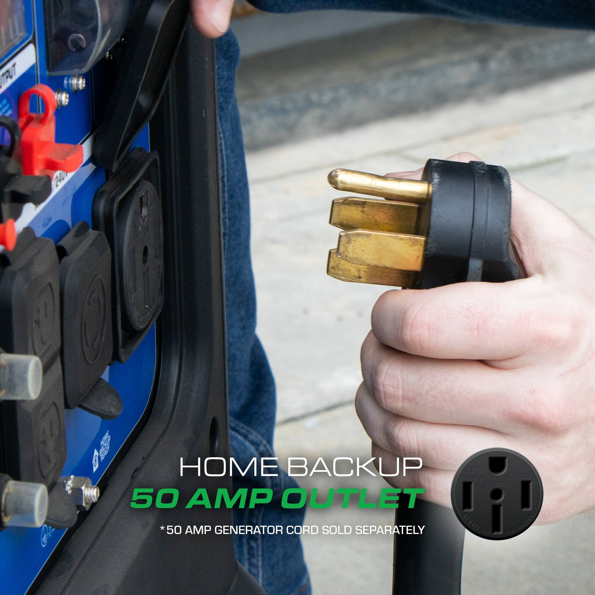 HOME BACKUP 50 AMP OUTLET  
*50 AMP GENERATOR CORD SOLD SEPARATELY