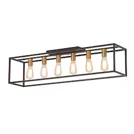 Umeiluce - 6 Lights Island Ceiling Flush Mount Light Cage Farmhouse Vintagle style for Dinning Room Asile Black and Brass Finsh - Black/Brass