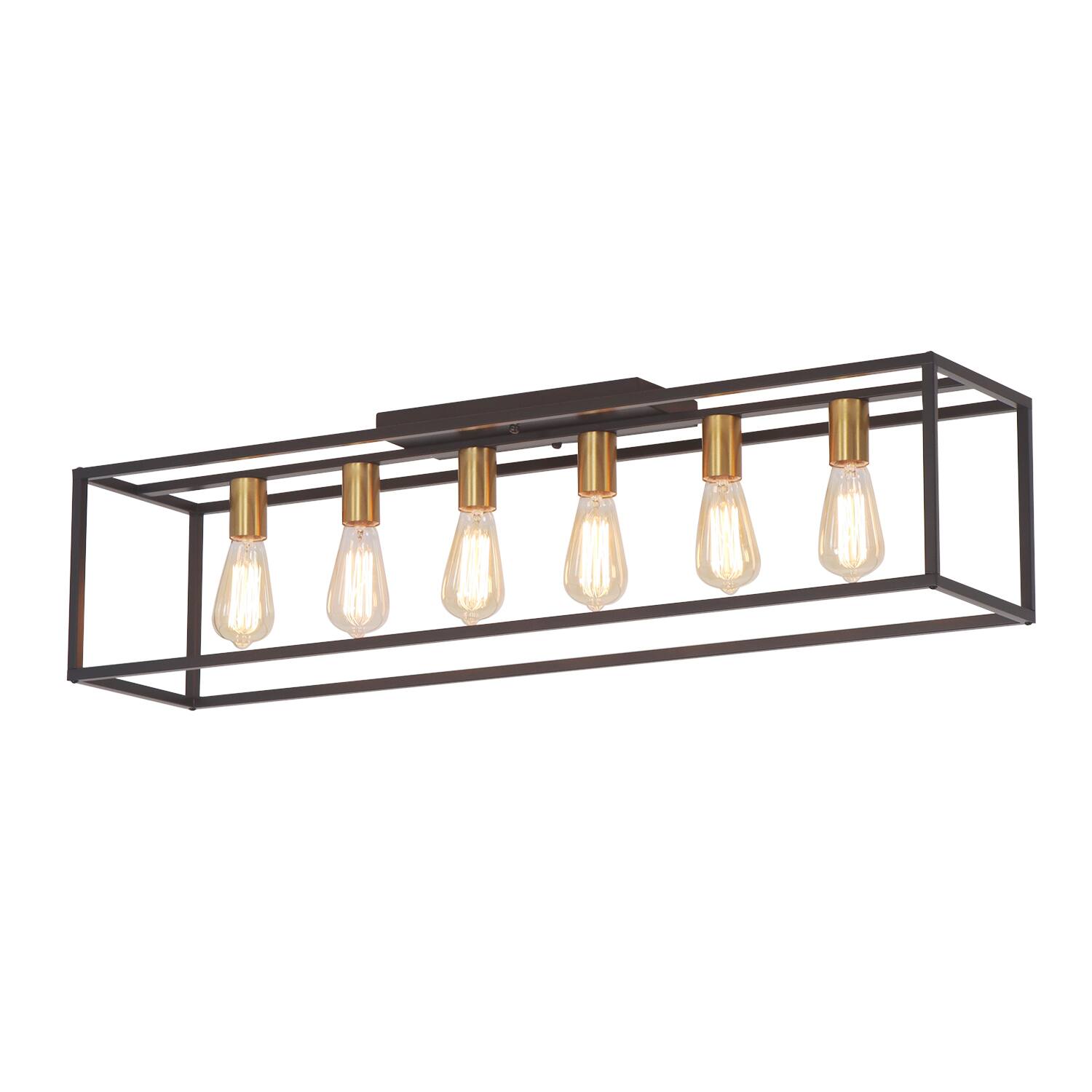 Front. Umeiluce - 6 Lights Island Ceiling Flush Mount Light Cage Farmhouse Vintagle style for Dinning Room Asile Black and Brass Finsh - Black and Brass.