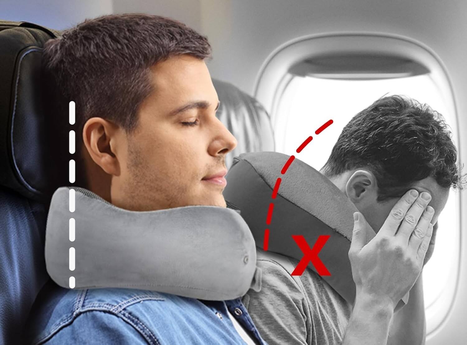 Alt View 3. FINEAK - Adjustable Memory Foam Travel Neck Pillow for Ultimate Flight Comfort-Grey - Grey.