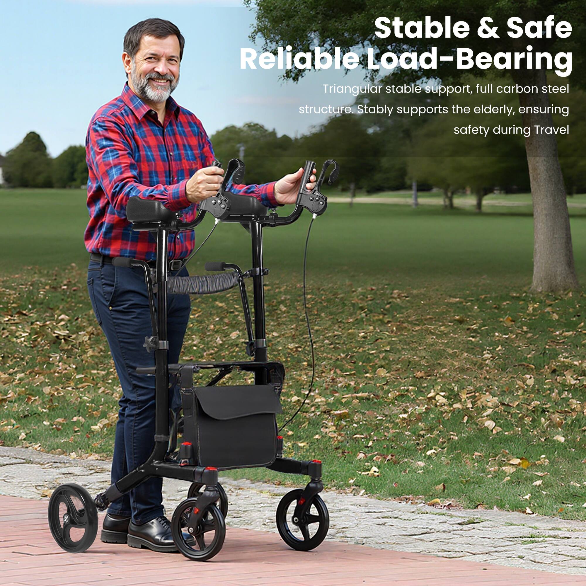 Stable & Safe Reliable Load-Bearing  
Triangular stable support, full carbon steel structure. Stably supports the elderly, ensuring safety during travel