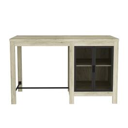 Famapy - Rustic Wood Desk with Mesh Doors: Press - to - Open, Organized & Cozy Workspace - Gray