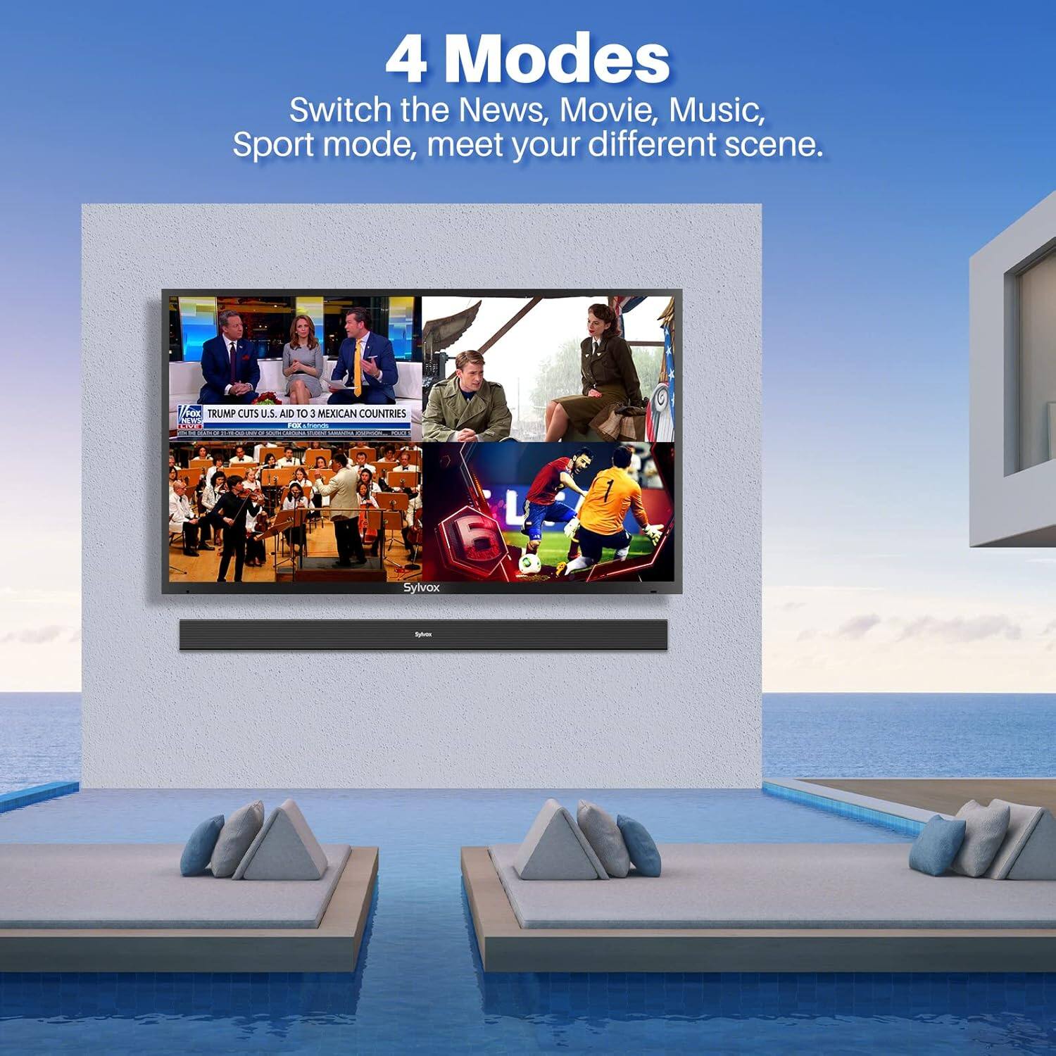 4 Modes  
Switch the News, Movie, Music, Sport mode, meet your different scene.  

TRUMP CUTS U.S AID TO 3 MEXICAN COUNTRIES  

Sylvox