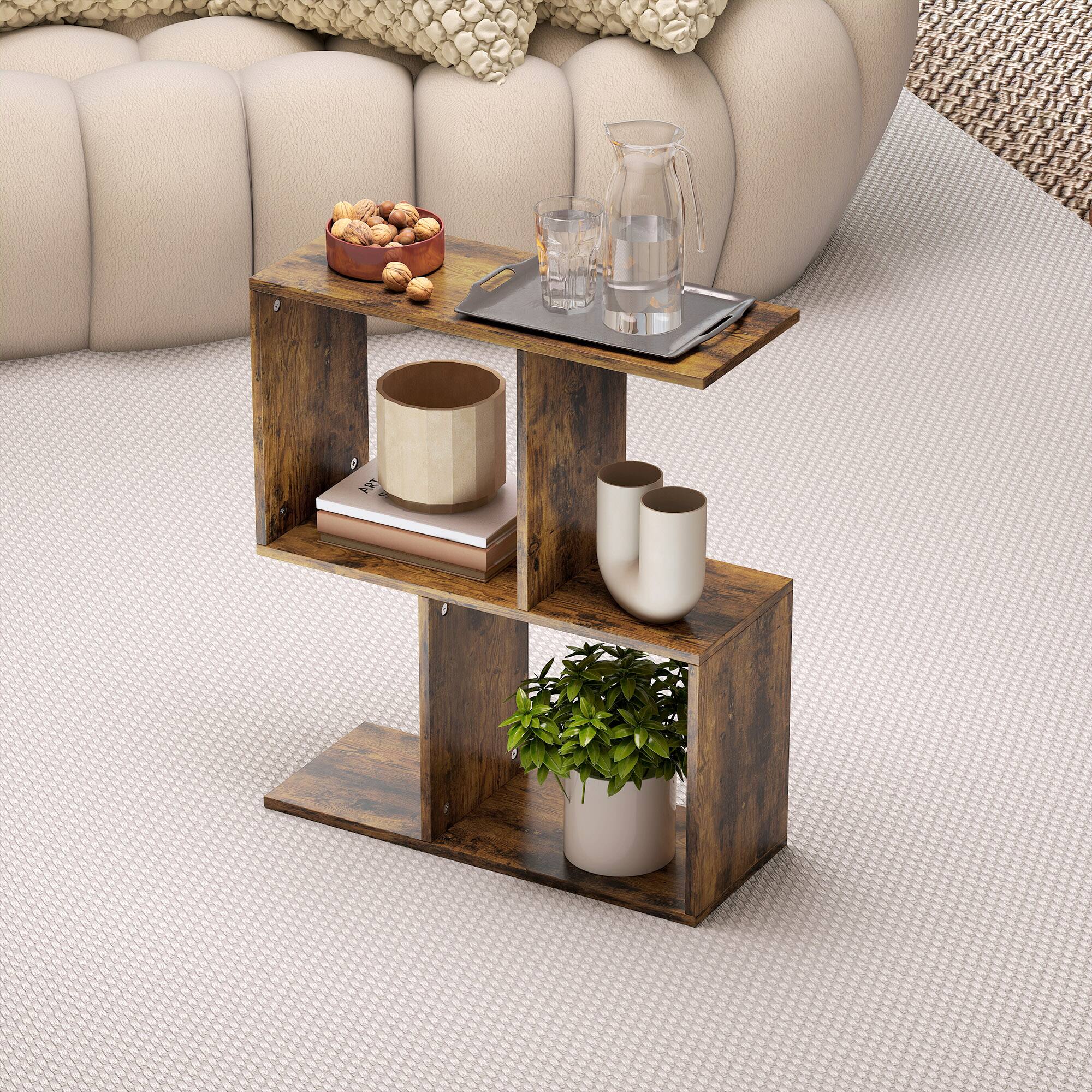 Alt View 6. Homcom - Table, Narrow Side Table with Storage Shelves, S-Shaped, 3-Tier, 19.7" W x 7.7" D x 22.8" H - Rustic Brown.