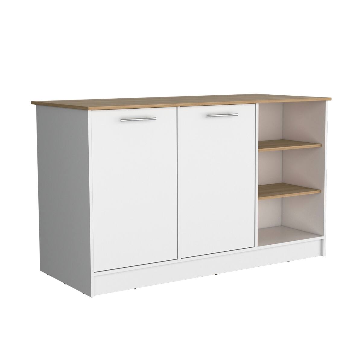 Alt View 3. Loheer - Loheer White and Natural Oak Kitchen Island with Two Cabinets - Multicolor.