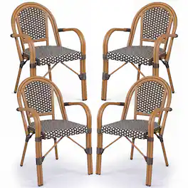 Gymax - Outdoor French Bistro Chairs Set of 4 w/ Armrests Galvanized Metal Frame - Brown
