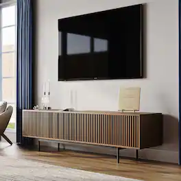 POVISON - 78.74"Mid-Century Modern TV Stand,Modern TV Console,Entertainment Center Media Console,with Openwork Iron Legs - Walnut Color