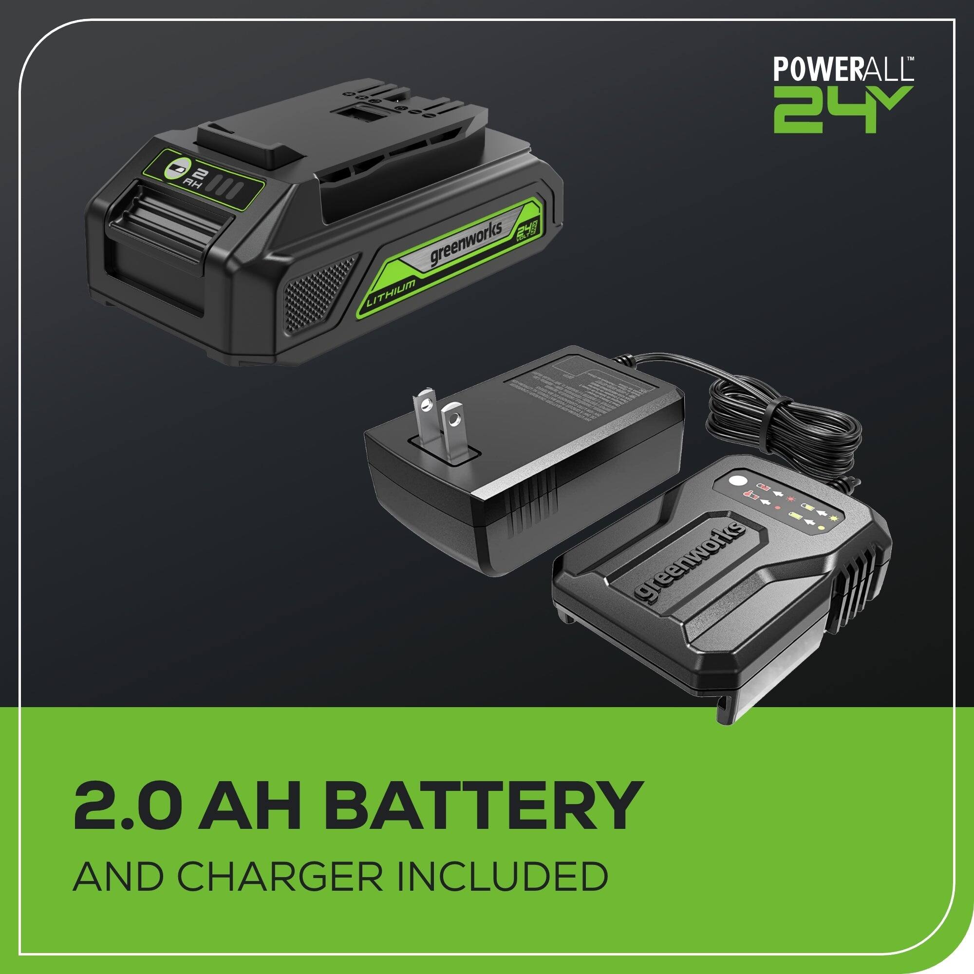 K 2 H 222 022002 Z greenworks POWERALL 24Y 2.0 AH BATTERY AND CHARGER INCLUDED
