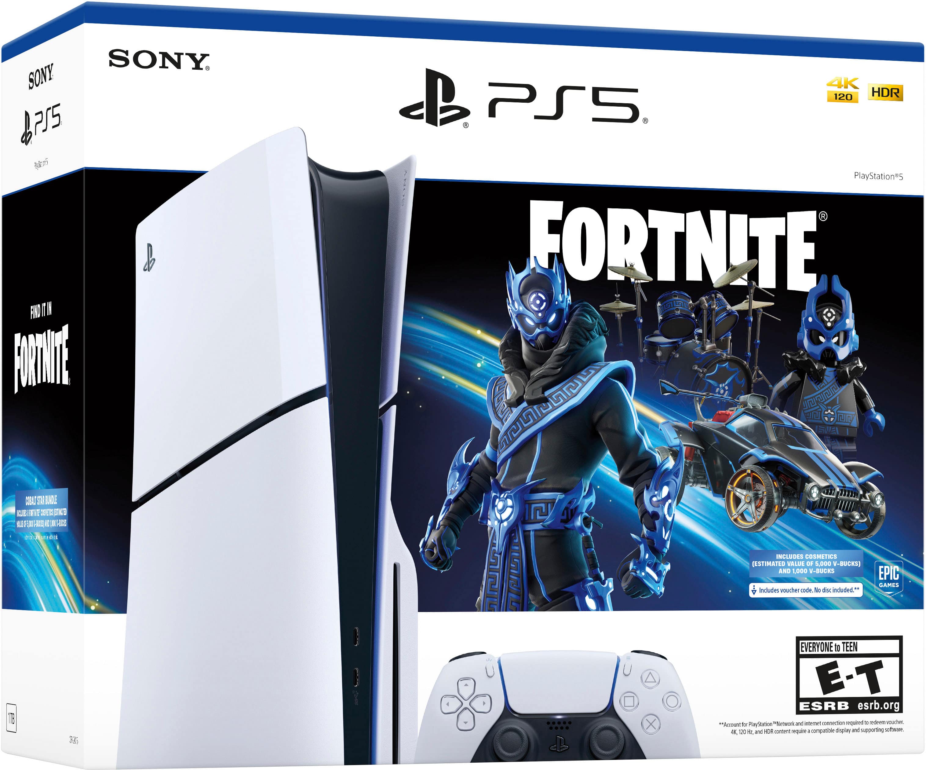SONY P5 120 HDR PS5. PlayStation 5 FORTNITE SIC N PT 2. Includes woucher code. ESRB rated T for Teen.