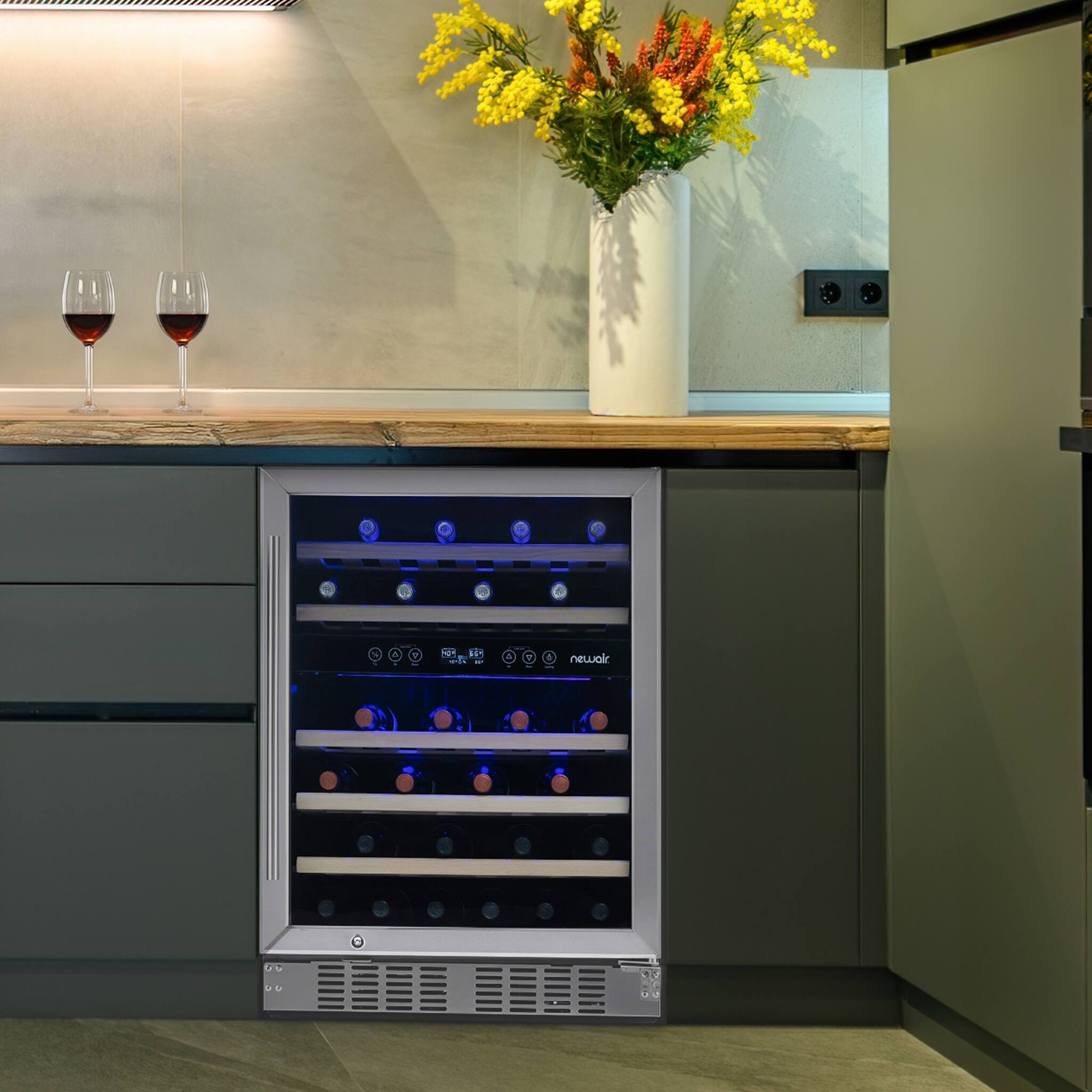 Alt View 17. NewAir - 24” 46-Bottle Dual Zone Built-in Wine Fridge with Beech Wood Shelves and Recessed Kickplate - Stainless steel.
