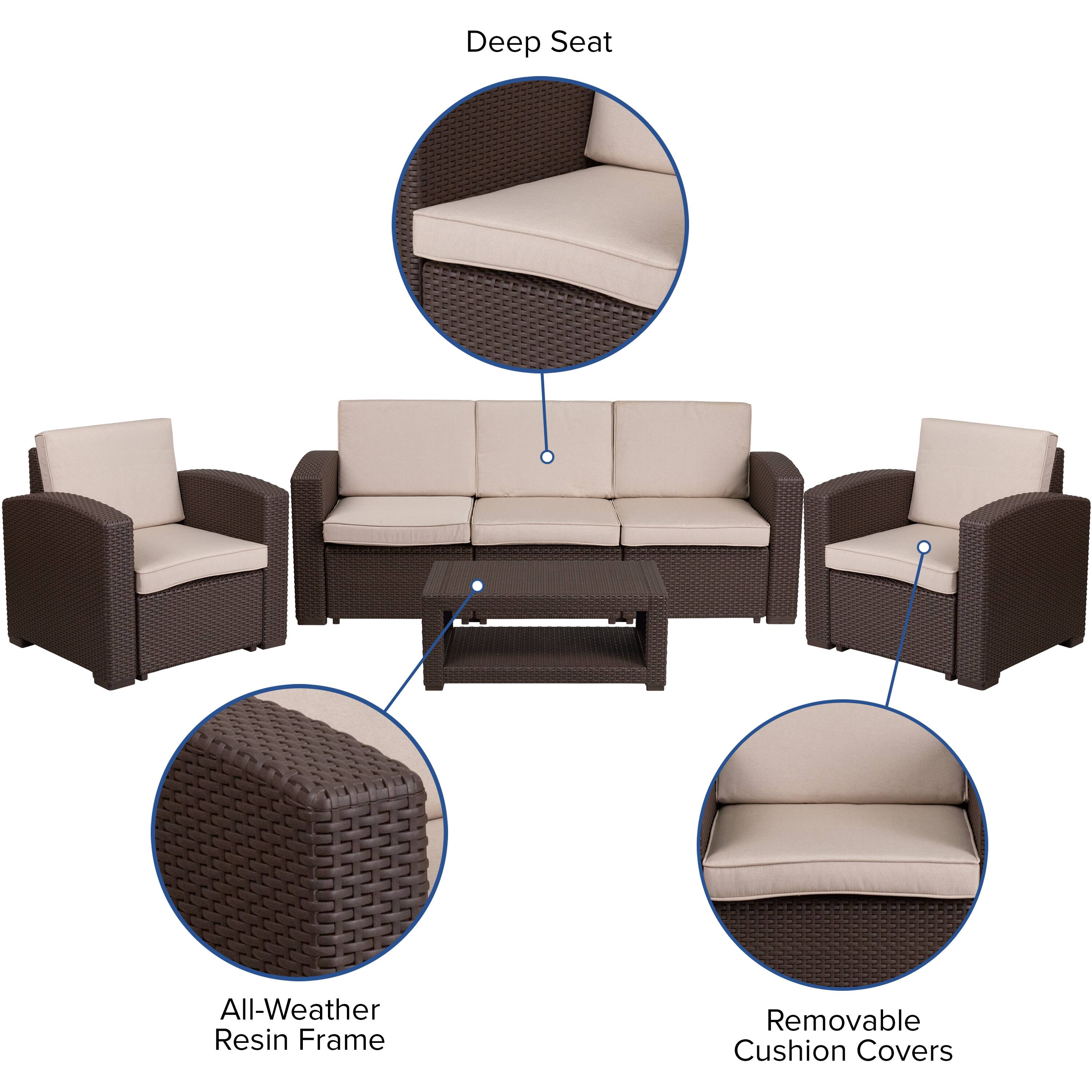 Deep Seat  
All-Weather Resin Frame  
Removable Cushion Covers