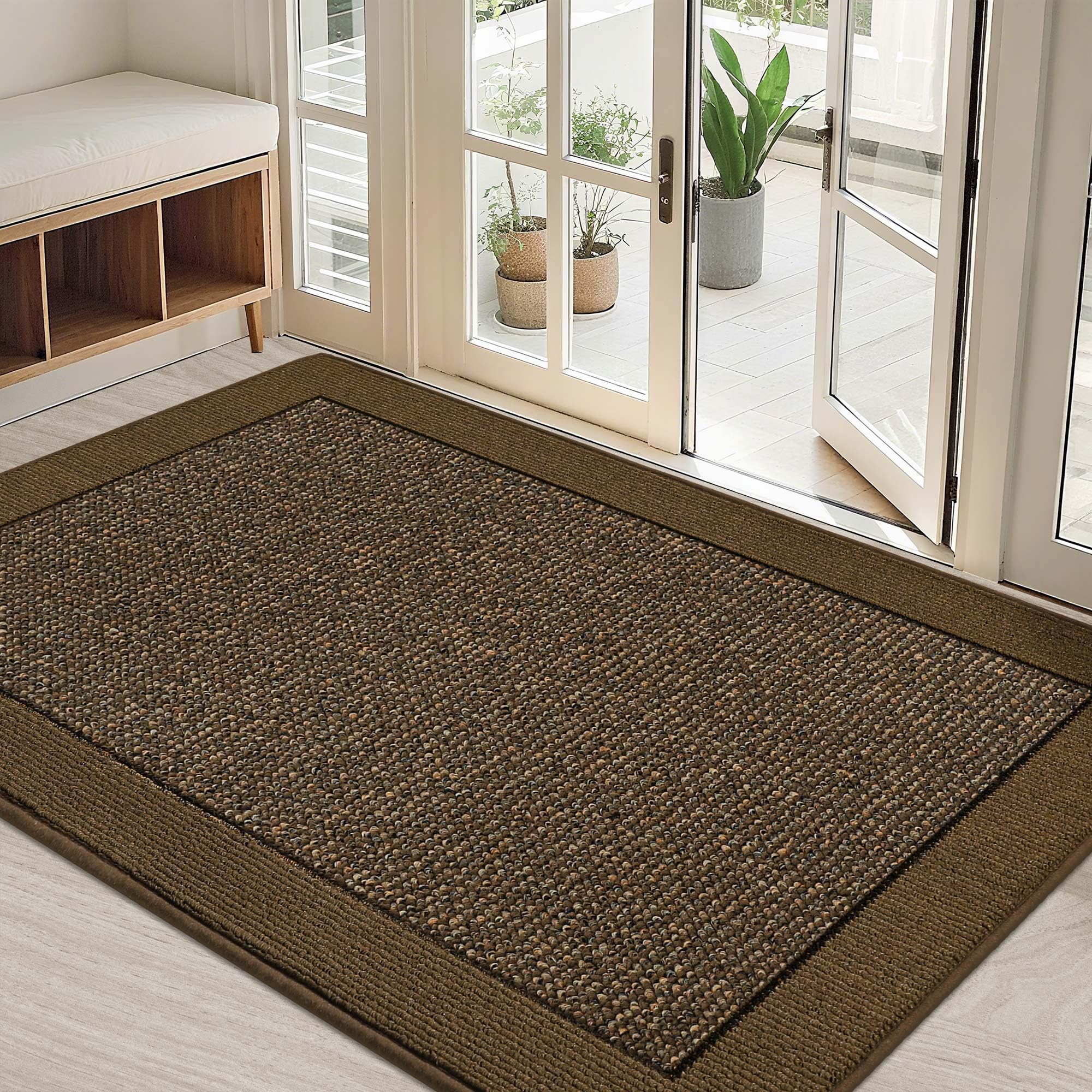 Front. Fabibe - Indoor BEQHAUSE INDOOR DOOR MAT 32" 48", DIRT TRAPPER DOOR MATS NON-SLIP ENTRYWAY WASHABLE, RESIST DIRT ABSORBENT - Brown 32" x 48" (Rectangular).