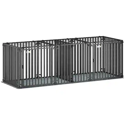 Front. Pawhut - Heavy Duty Dog Crate, Extra Large Dog Kennel with Divider and Mat for Large Breeds - Black.