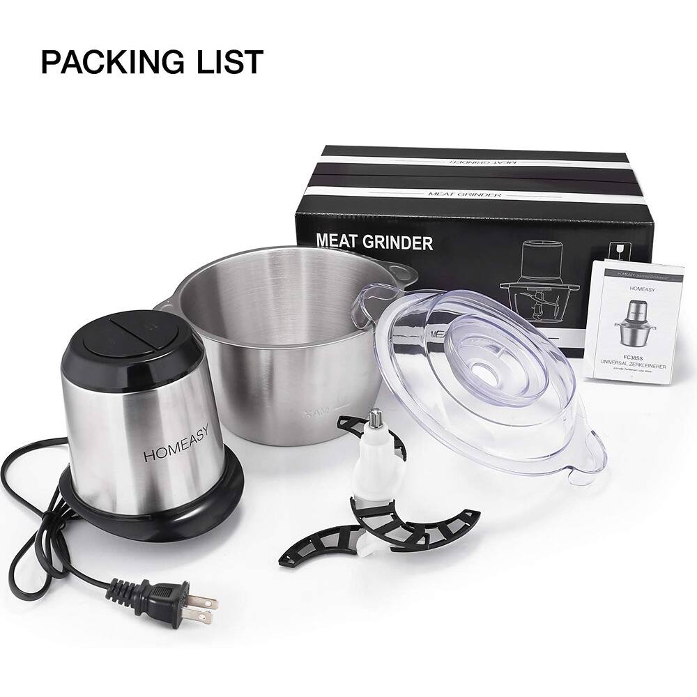 PACKING LIST

1. MEAT GRINDER
   - HOMEASY FC350 UNIVERSAL ZEHKLEINERER
