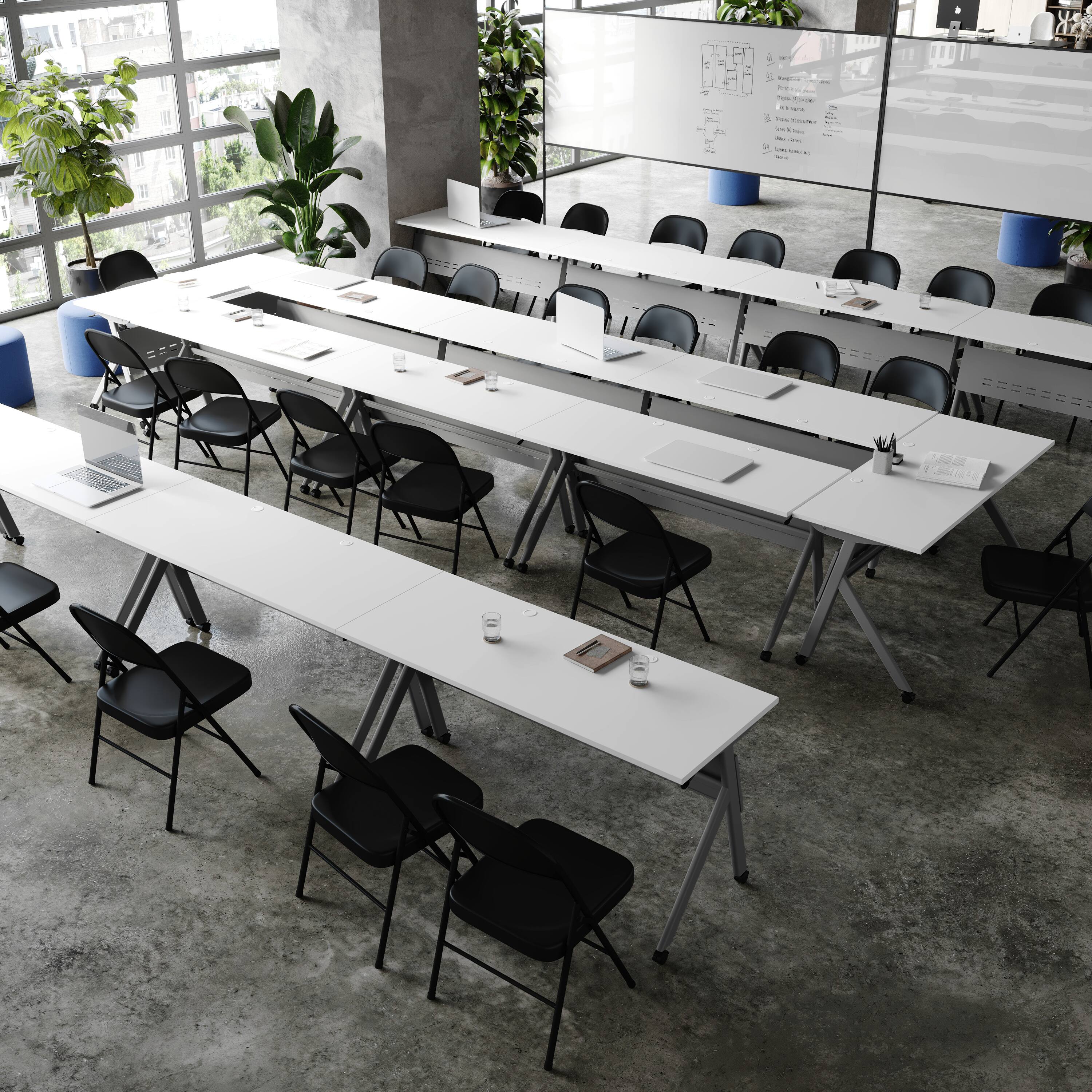 Alt View 3. Flash Furniture - Davis Commercial Grade 60" x 24" Heavy-Duty Nesting Flip Training Table with Y-Legs, Modesty Panel, 1" Thick White Table - White.