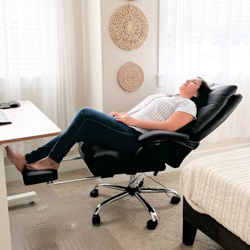 Left. Anysun - Double-tier Padding Microfibre Massage Reclining Office Chair with Footrest, Swivel Wheels - Dark Gray.