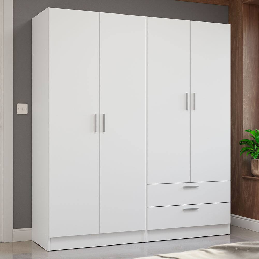 Angle. Madesa - MADESA 4 Doors 2 Drawers Wardrobe Set with Shelves and Hanging Space 63"L - White - White.