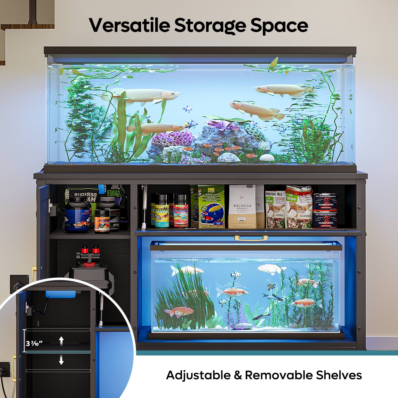 Versatile Storage Space with Adjustable & Removable Shelves.