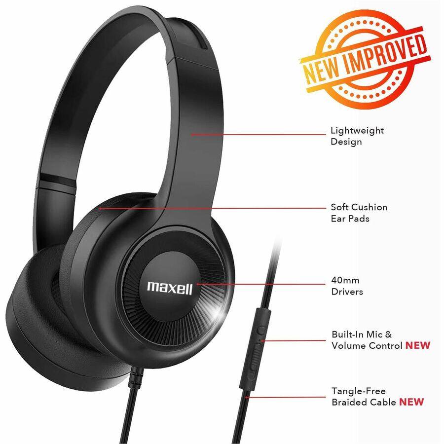 NEW IMPROVED

- Lightweight Design
- Soft Cushion Ear Pads
- 40mm Drivers
- Built-In Mic & Volume Control NEW
- Tangle-Free Braided Cable NEW