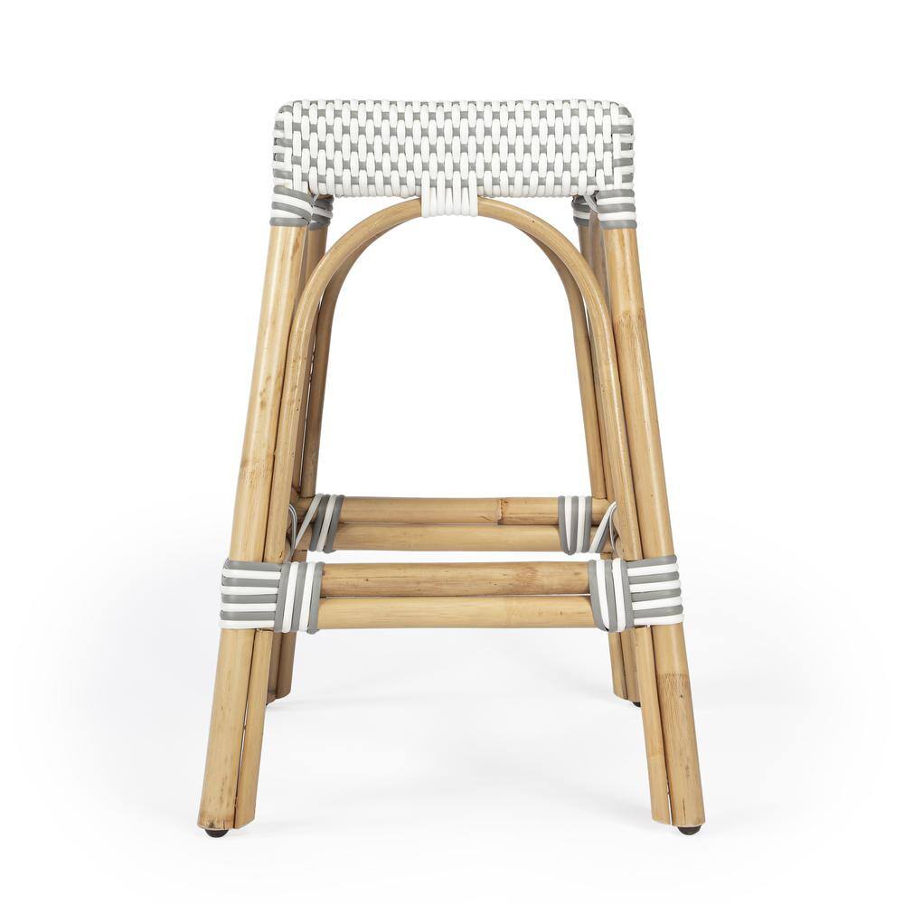 Left. Butler Specialty - Robias Rectangular Rattan 24.5" Counter Stool - Gray And White Dot.