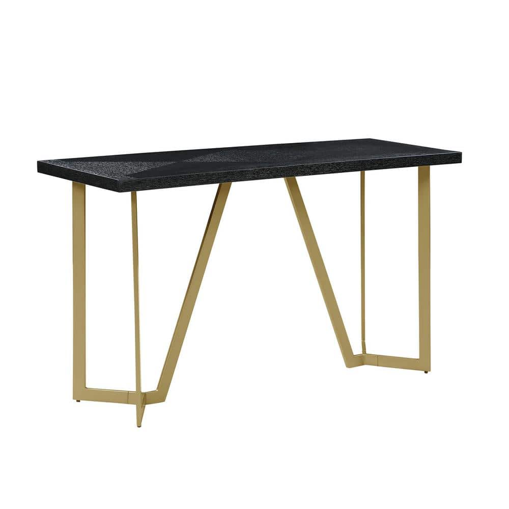 Best Quality Furniture - wood top console table w/ gold color iron legs - Black
