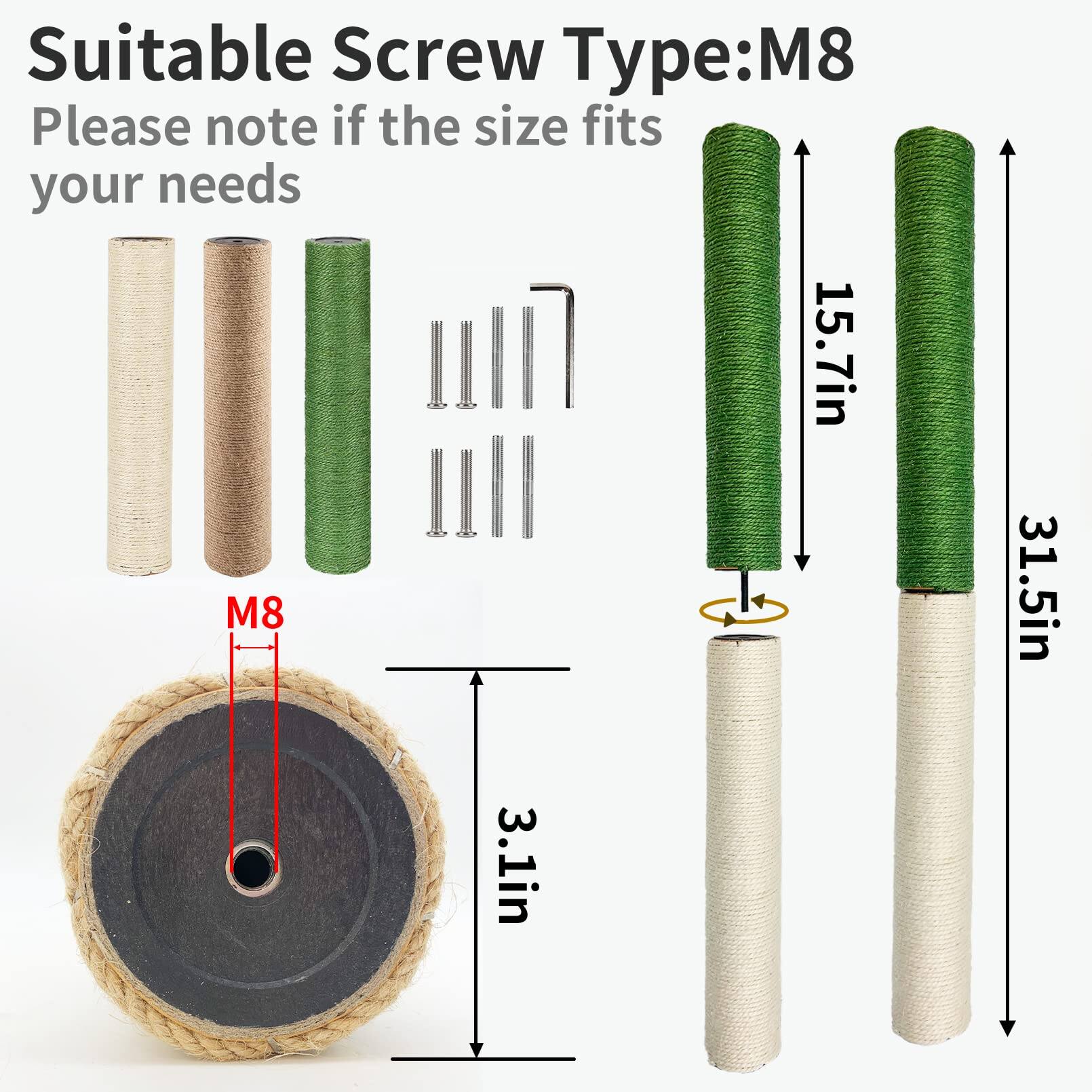 Suitable Screw Type: M8  
Please note if the size fits your needs  

15.7in  
31.5in  
3.1in  

M8