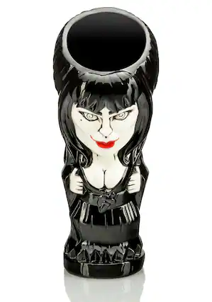 Front. ThinkGeek - Geeki Tikis Elvira Mistress of the Dark Mug | Tiki Style Cup | Holds 20 Ounces - Black.