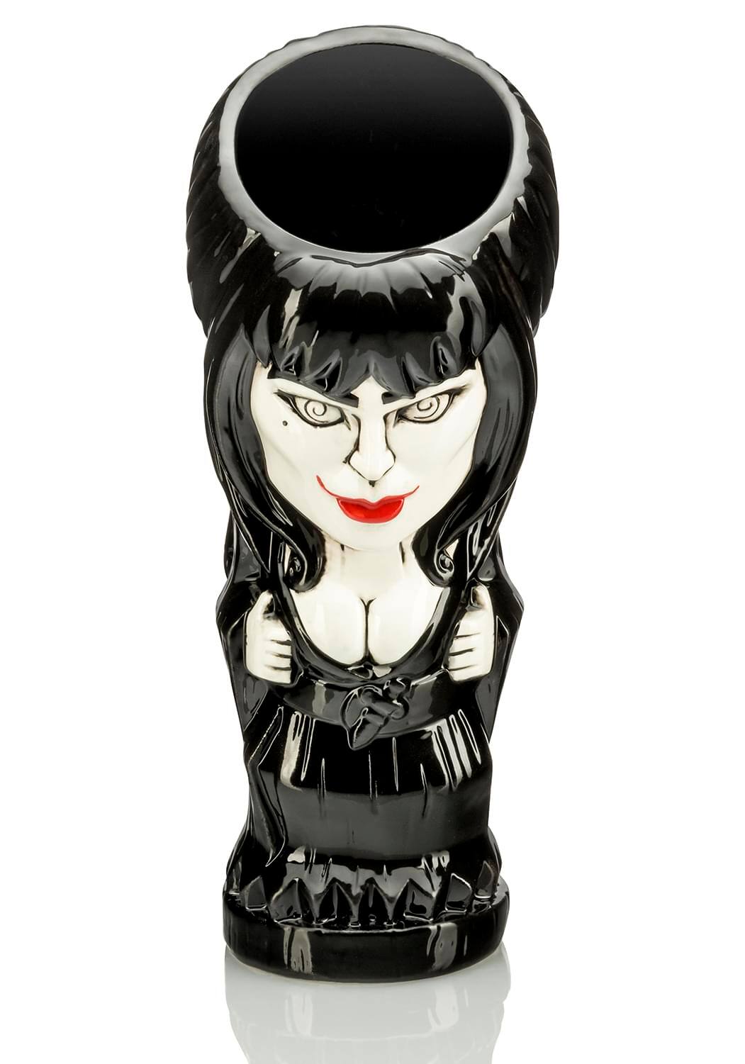 Front. ThinkGeek - Geeki Tikis Elvira Mistress of the Dark Mug | Tiki Style Cup | Holds 20 Ounces - Black.