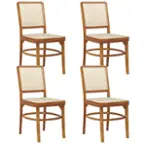 Front. Costway - Set of 4 Boho Dining Chairs with Teak Wood Structure & Footrests for Indoor Use - Natural.