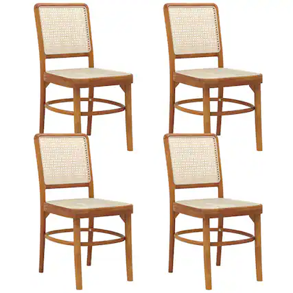 Front. Costway - Set of 4 Boho Dining Chairs with Teak Wood Structure & Footrests for Indoor Use - Natural.